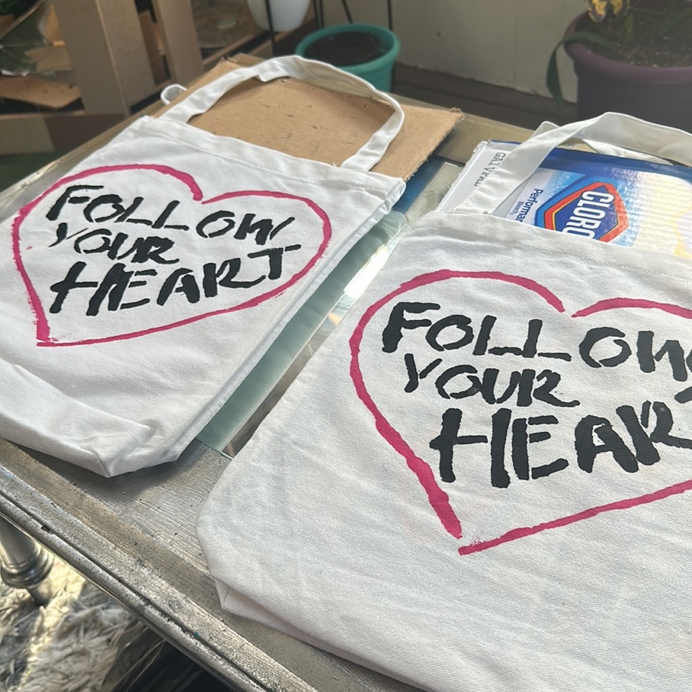 Follow your heart hand painted Tote bag